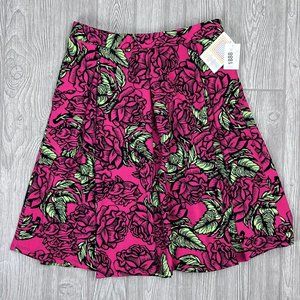 LulaRoe Rose Floral Pleated Flare Stretch Skirt Pockets Red Green Black NWT L